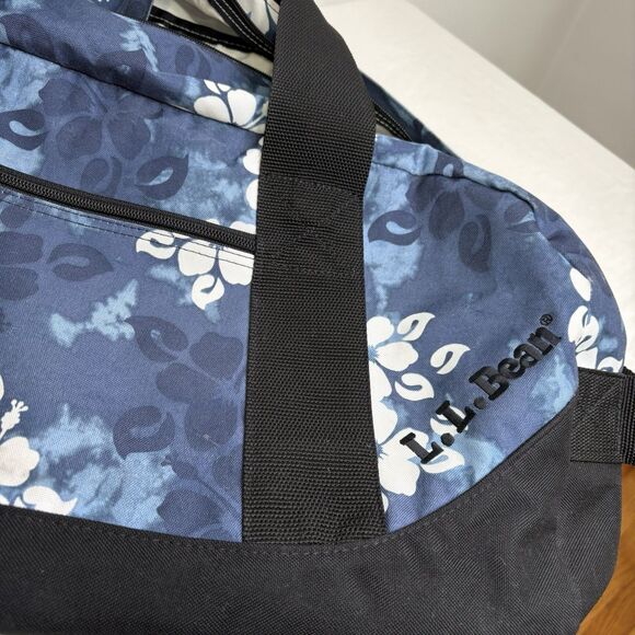 LL Bean Blue Hawaiian Hibiscus Travel Vacation Weekender Duffle Bag 22” Large - Picture 4 of 15